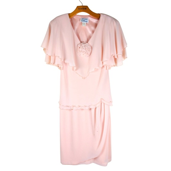 Ann Hobbs Cattiva Vintage 80s Rosette Flutter Sleeve Dress 4 Pink Coquette Party — photo 3